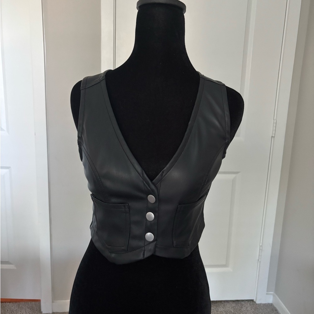 Olivaceous Black Faux Leather Vest
